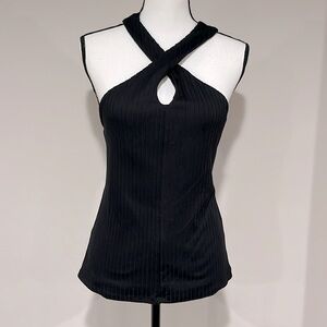 NWT Cross-Front/Back Halter Tank Top Black Sz L